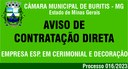 Dispensa de Licitação 011/2023 - Empresa Esp. em Cerimonial e Decoração