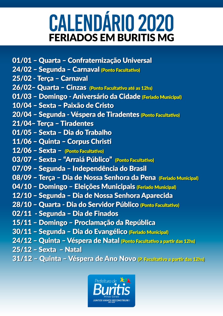 Feriados Municipais 2020